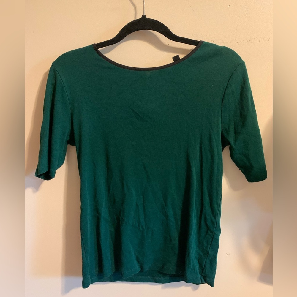 Ann Taylor Size Large Dark Green Top with Bow